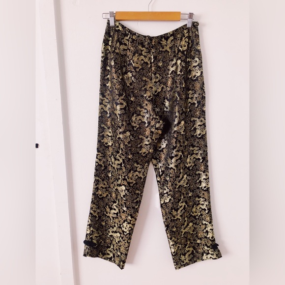 Vintage 90s Y2K Silky Rayon Dragon Pants / Vintage Metallic Dragon Print - Picture 6 of 11